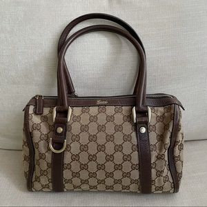 Authentic Gucci GG Brown Canvas and Leather Shoulder / Hand Bag
